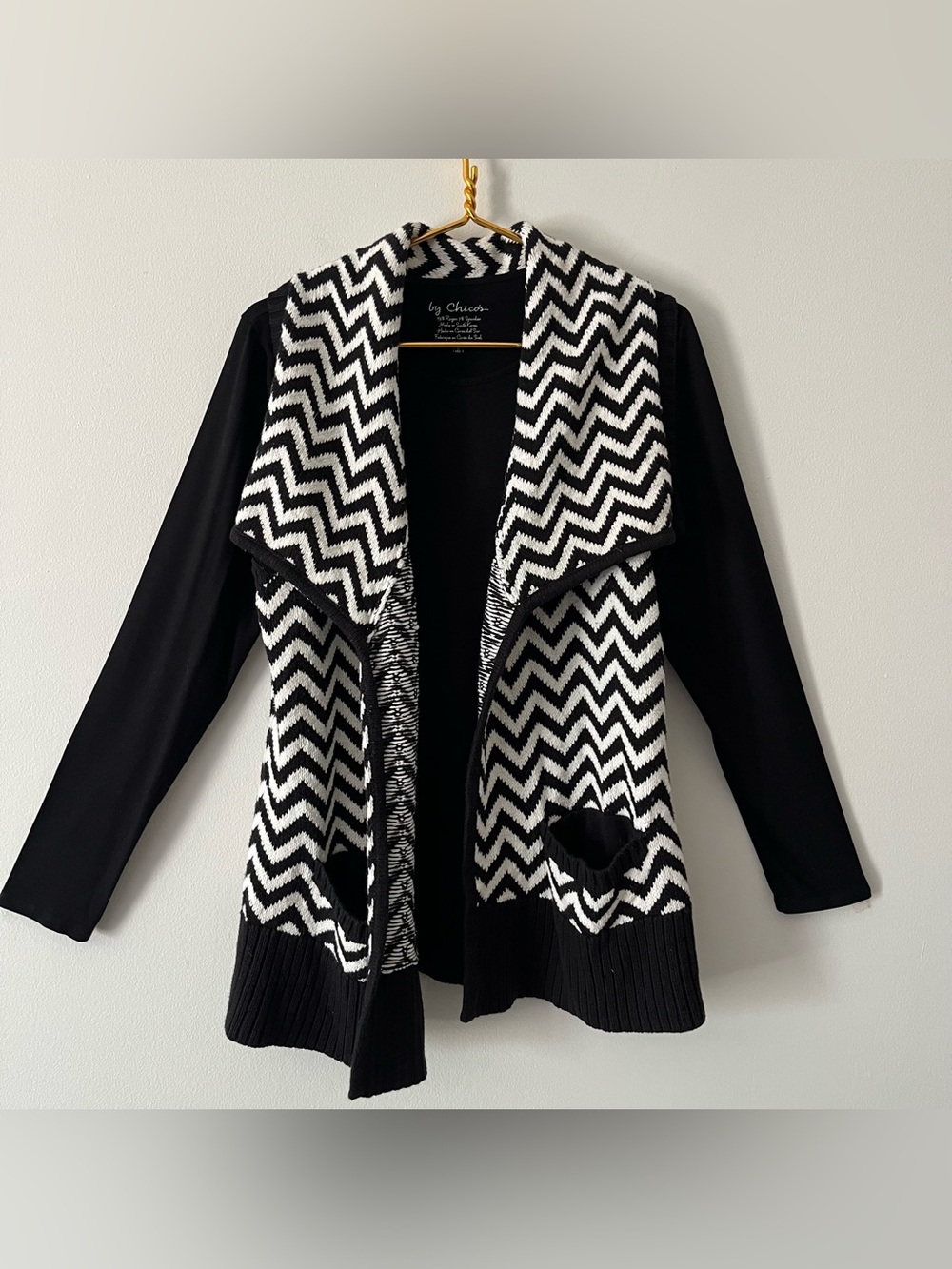 Chico's Lot Bundle Black White Chevron Open-Front Vest Black Pima Cotton Top M L